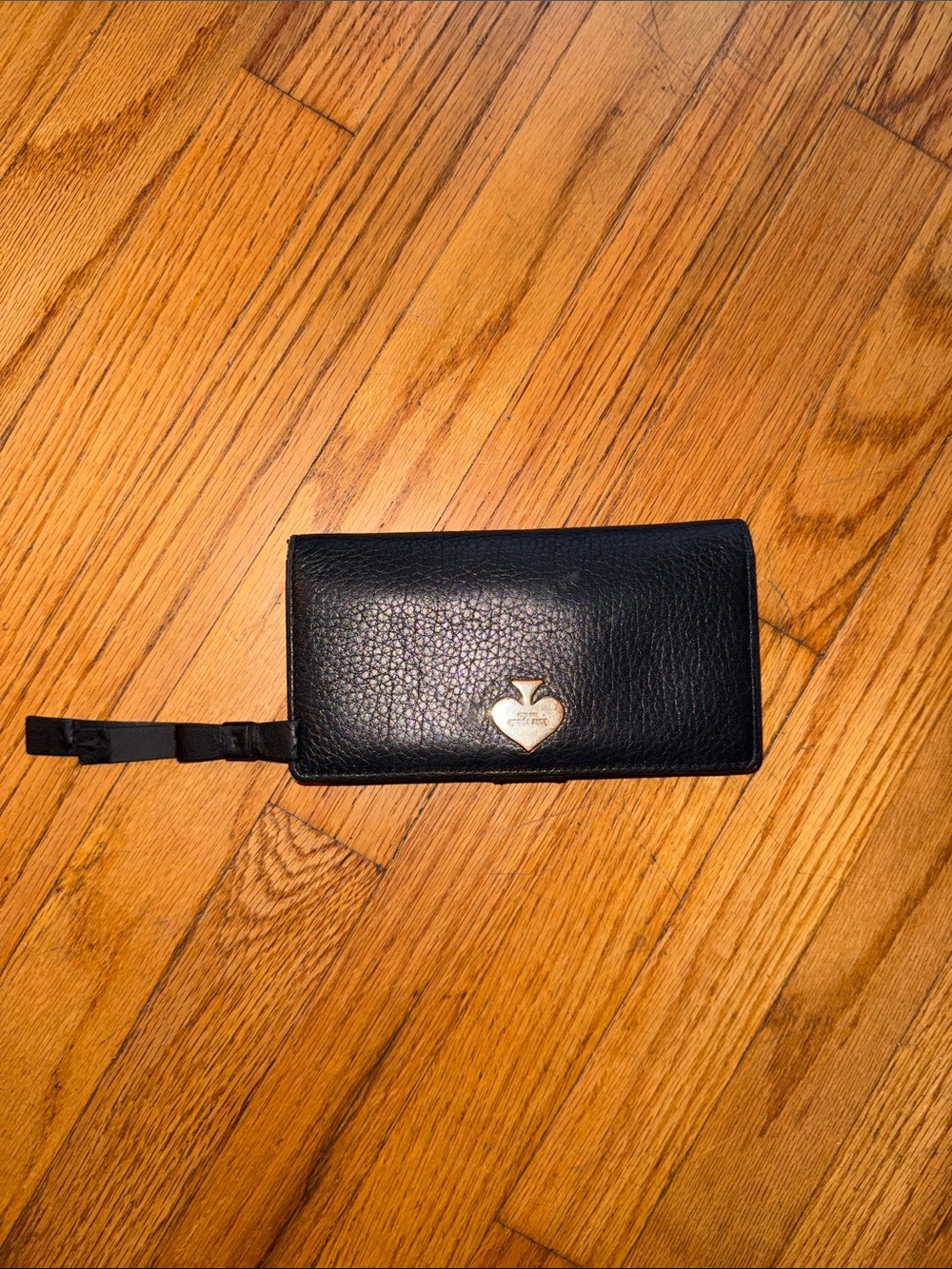 kate spade Black Leather Wristlet Card Holder with Heart Logo